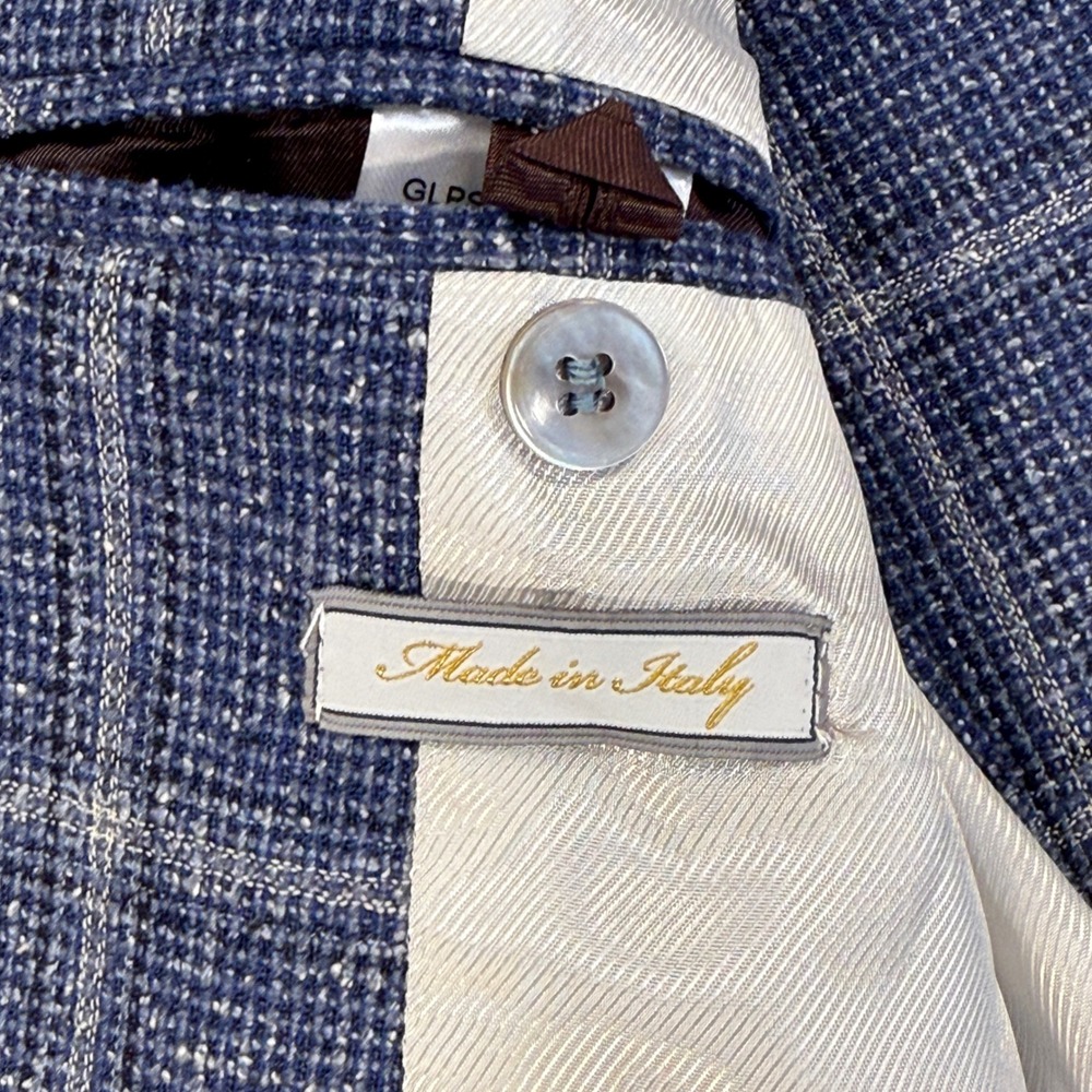 Paul Taylor Italy Blue Windowpane Silk Virgin Wool Sport Coat Blazer Mens 46 IT - Picture 5 of 13